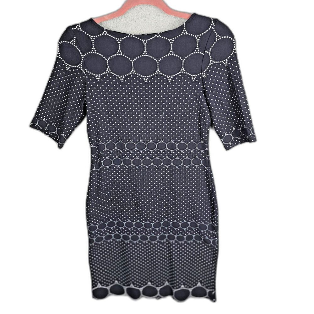 Julia Jordan Dress Womens 4 Black White Knit Geometric Scallop Hem Zipper